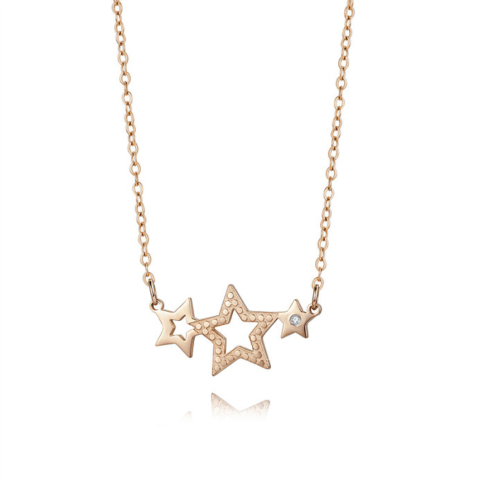Schlichter Stil, Stern-Einhorn-Schleifenknoten-Halskette aus Edelstahl, Edelstahl, rosévergoldet, Diamant-Anhänger-Halskette in großen Mengen