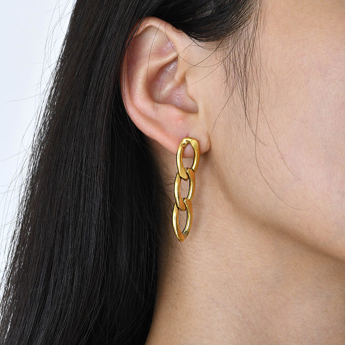 1 paire de boucles d'oreilles pendantes en acier inoxydable plaqué or, Style Simple, chaîne plaquée