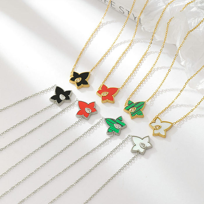 Schlichter Stern-Anhänger mit vergoldeter Anhänger-Halskette, Edelstahl-Beschichtung, Acryl-Muschel-Intarsien