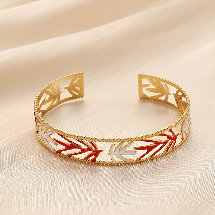 1 Piece Retro Leaf Stainless Steel Enamel Bangle