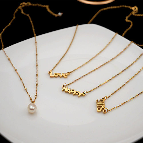 Modische Halskette mit Buchstaben-Perlen-Anhänger aus Edelstahl, 1 Stück