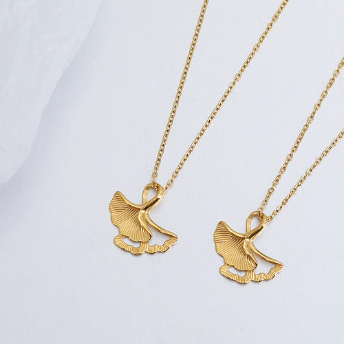 Fashion Ginkgo Leaf Stainless Steel Pendant Necklace 1 Piece