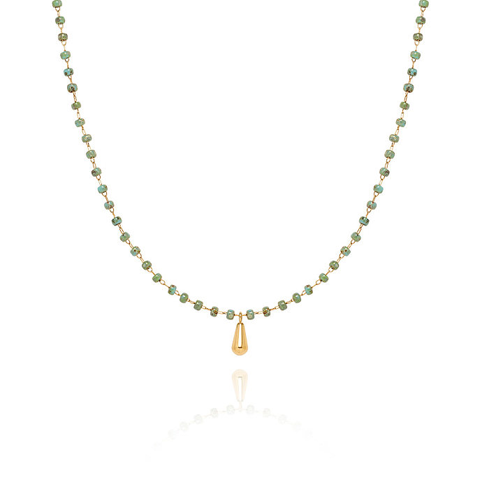 Retro-Barock-Stil Wassertropfen Glas Edelstahl Perlen Anhänger Halskette 1 Stück