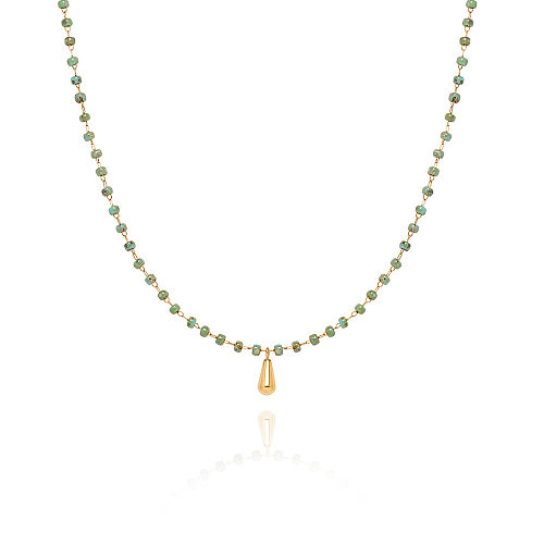 Collier avec pendentif en forme de gouttelettes d'eau en verre et acier inoxydable, style baroque rétro, 1 pièce