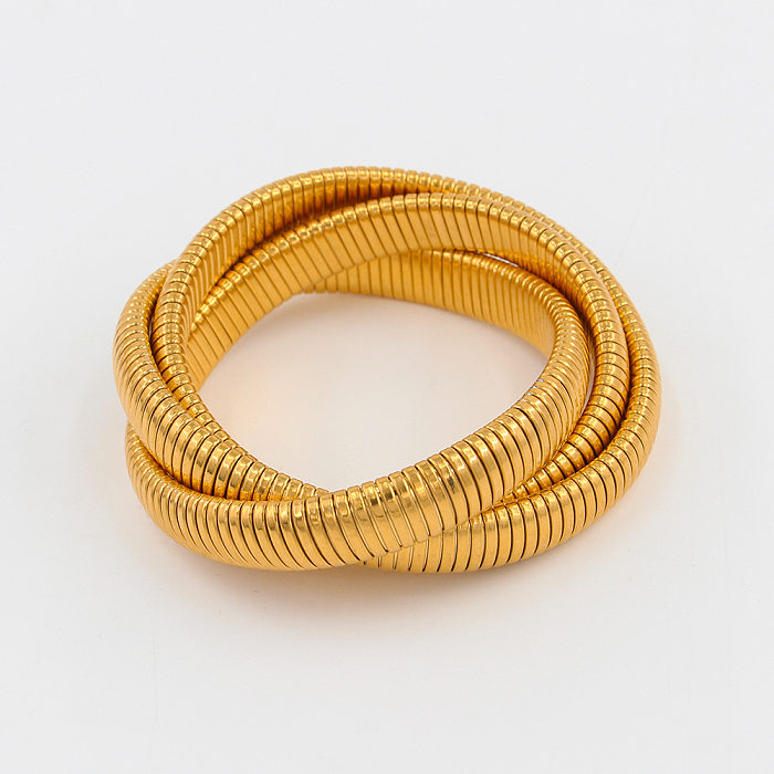 Hip-Hop-Cobra-Armband aus einfarbigem, dreilagigem, elastischem Edelstahl mit 18-Karat-Vergoldung