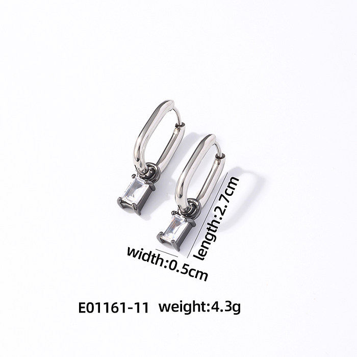 1 Paar Retro-Ohrringe im schlichten U-förmigen rechteckigen Überzug mit Inlay aus Edelstahl mit Zirkon