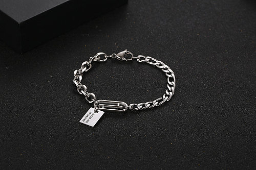 Hip-Hop Retro Letter Rectangle Titanium Steel Bracelets