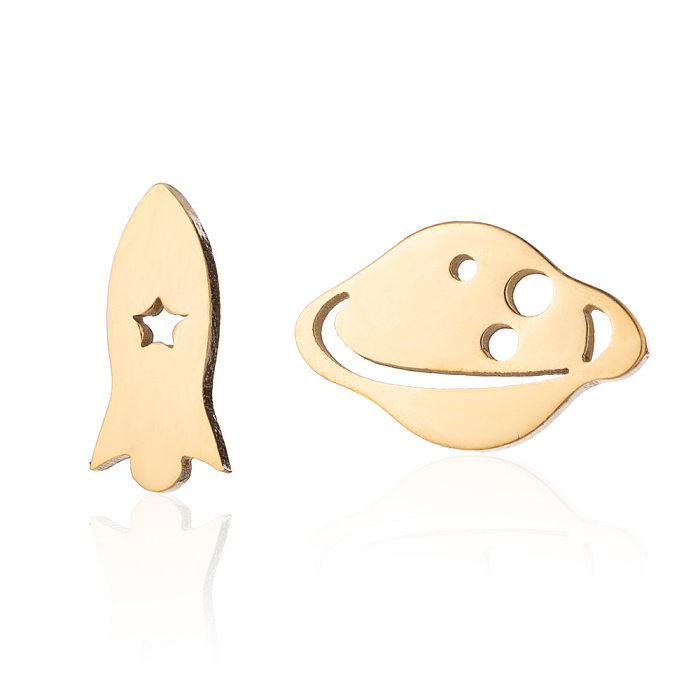 1 Pair Fashion Spacecraft Planet Stainless Steel Plating Ear Studs