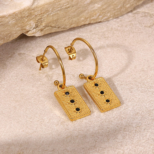 Boucles d'oreilles en acier inoxydable avec pendentif en Zircon noir incrusté d'étoile carrée en or 18 carats