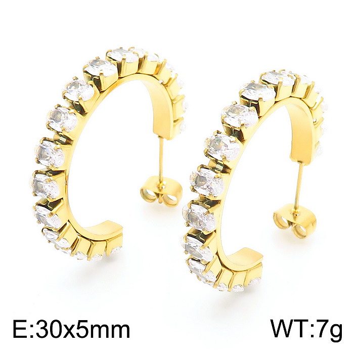 Fashion Solid Color Stainless Steel  Inlay Zircon Earrings 1 Pair