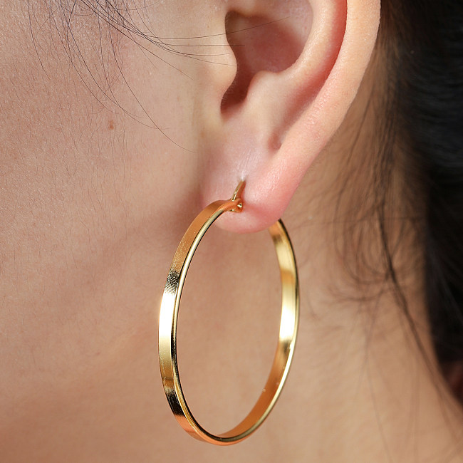1 paire de boucles d'oreilles créoles plaquées en acier inoxydable, cercle exagéré