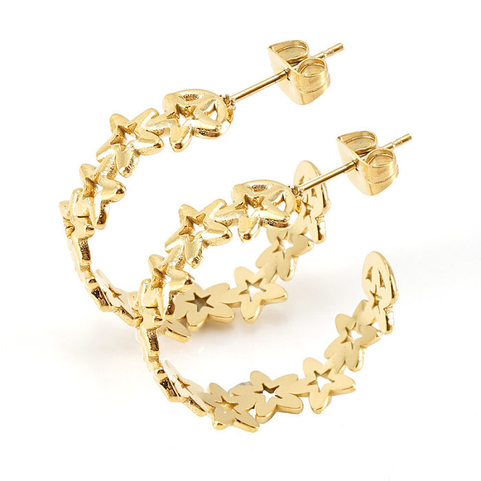 Brincos de aço inoxidável banhados a ouro com brincos de orelha de estrela da moda em aço inoxidável