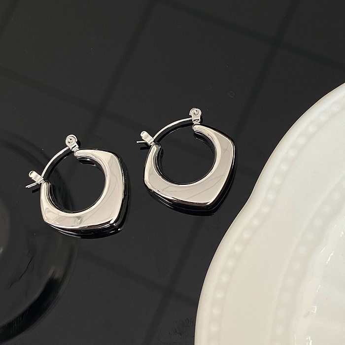 1 paire de boucles d'oreilles créoles rondes plaquées en acier inoxydable, Style Simple