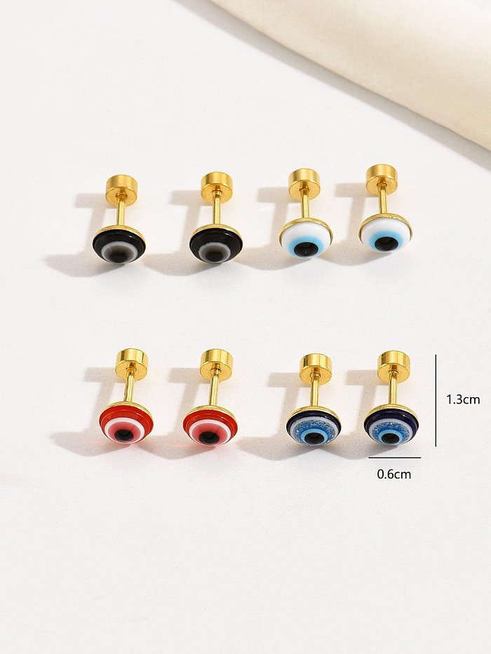 4 pares casual estilo preppy estilo simples revestimento ocular incrustação de resina de aço inoxidável 18K brincos banhados a ouro