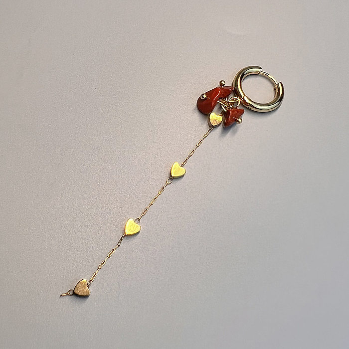 Boucles d'oreilles bohèmes en forme de cœur, 1 pièce, en acier inoxydable, pierre naturelle, pendantes