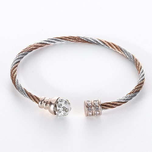 Casual Simple Style Color Block Stainless Steel Copper Inlay Zircon Bangle