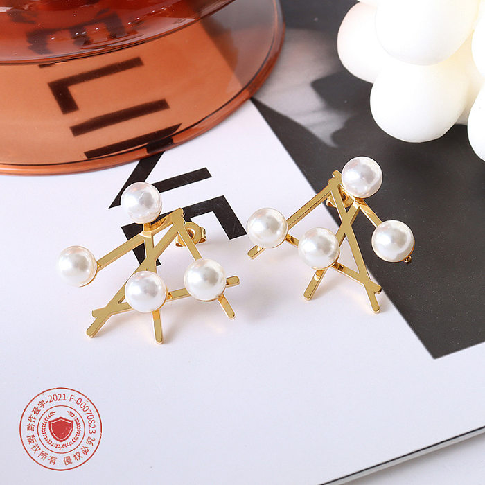 Marka estilo francês ins ornamento irregular imitação pérola brincos geométricos de aço inoxidável 18k brincos de ouro feminino f525