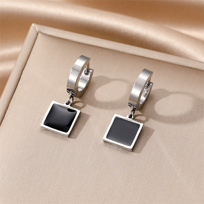 1 Pair Simple Style Round Square Heart Shape Stainless Steel  Enamel Plating Dangling Earrings