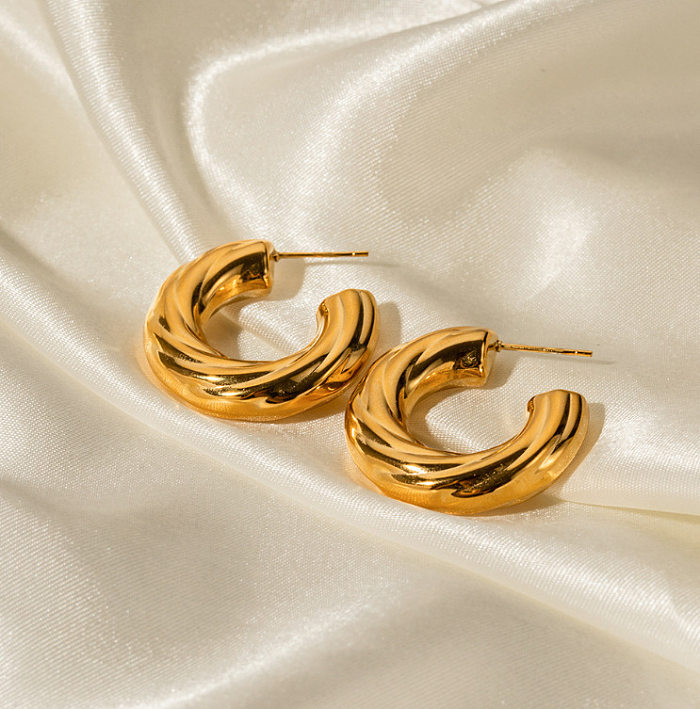 1 paire de clous d'oreilles en Zircon, Style Simple, classique, forme C, incrustation de placage torsadé, en acier inoxydable