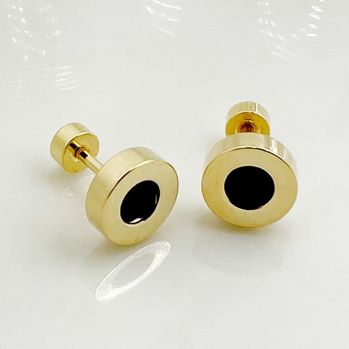 1 paire de clous d'oreilles plaqués or et Zircon, Style classique, incrustation ronde en acier inoxydable