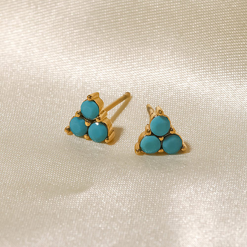 Boucles d'oreilles Triangle en acier inoxydable, plaqué or, Turquoise, à la mode