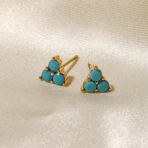 Fashion Triangle Stainless Steel  Ear Studs Gold Plated Turquoise Stainless Steel  Earrings