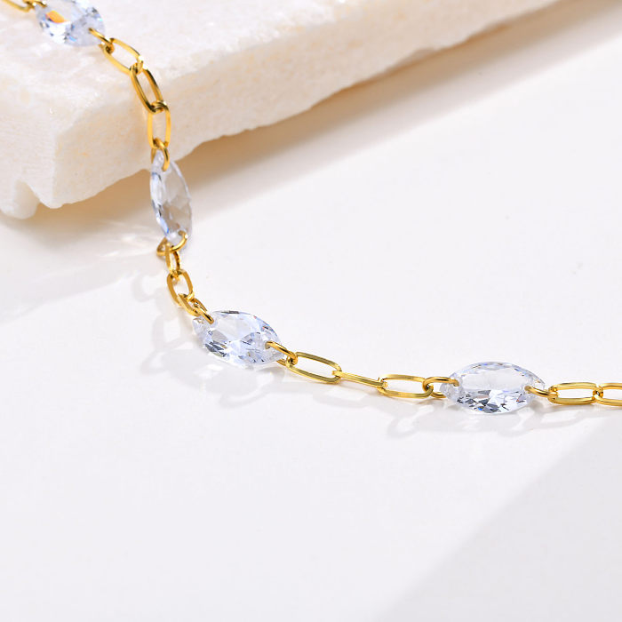 Casual Oval Stainless Steel Plating Inlay Zircon Gold Plated Bracelets