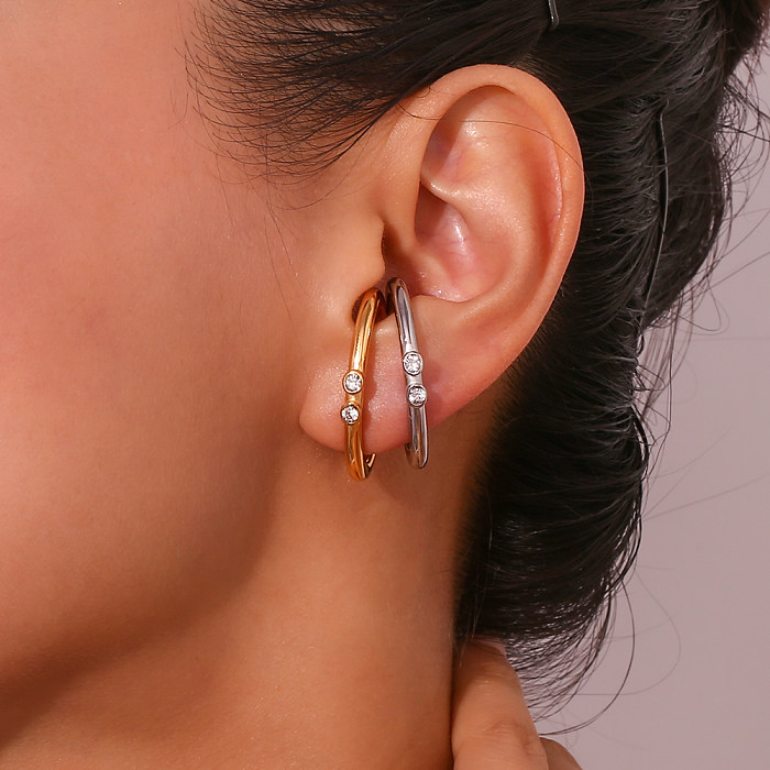 1 Pair Simple Style Korean Style Geometric Plating Inlay Stainless Steel  Rhinestones 18K Gold Plated Ear Studs