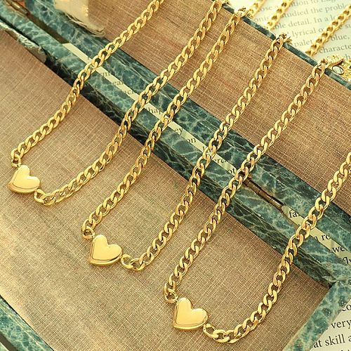 Atacado hip-hop estilo simples formato de coração em aço inoxidável 18K colar com pingente banhado a ouro