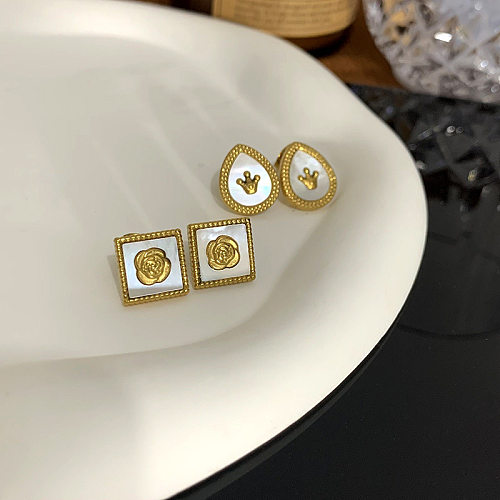 Fashion Crown Flower Stainless Steel Plating Ear Studs 1 Pair