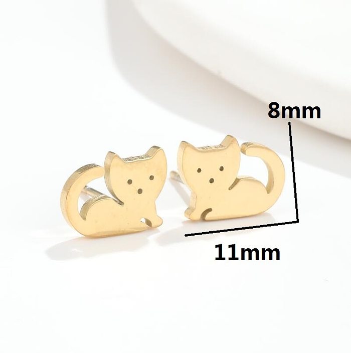 Cute Cat Stainless Steel  Plating Ear Studs 1 Pair