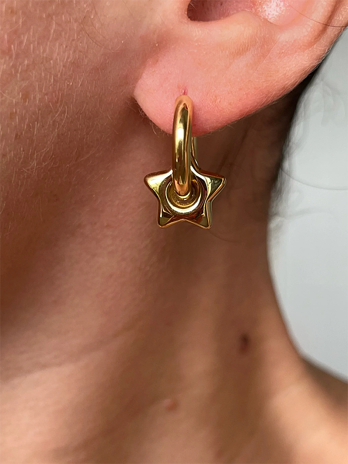 1 paire de boucles d'oreilles pentagramme en forme de cœur, Style classique et décontracté, ajouré, en acier inoxydable plaqué or 18 carats