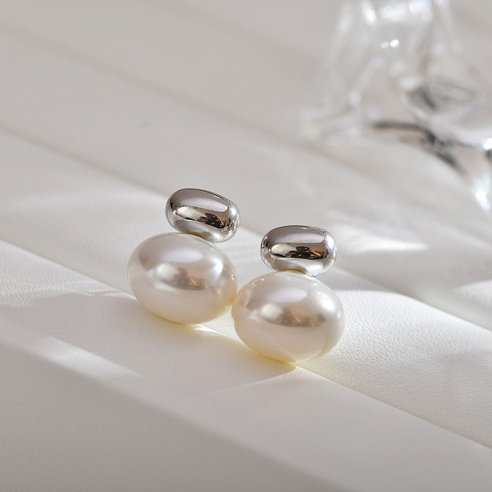 1 paire de clous d'oreilles en Zircon et perles en acier inoxydable avec incrustation géométrique pour femme