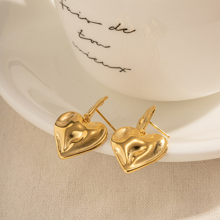 1 Pair IG Style Heart Shape Plating Stainless Steel  18K Gold Plated Drop Earrings