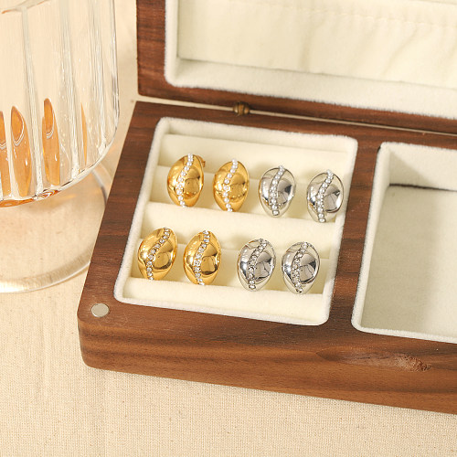 Pendientes chapados en oro de 1K con incrustaciones de acero inoxidable, 18 par, estilo Simple, Color sólido, pulido, perlas artificiales, circón