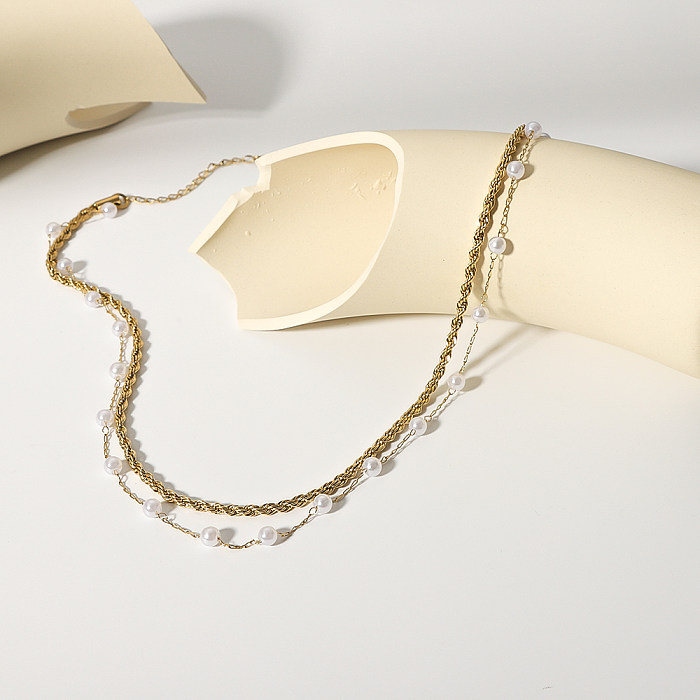 Collier de perles torsadées Double couche en acier inoxydable pour femmes, mode européenne et américaine Ins, Design minoritaire