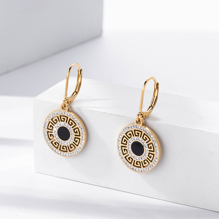 1 Pair Basic Classic Style C Shape Round Heart Shape Stainless Steel  Plating Inlay Zircon 18K Gold Plated Earrings
