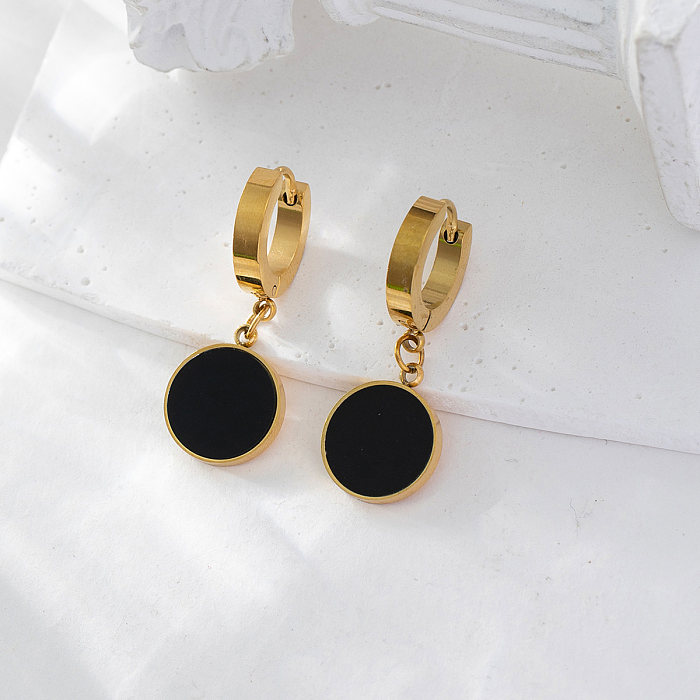 1 Pair Simple Style Round Inlay Stainless Steel Shell Drop Earrings