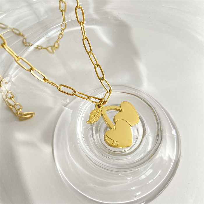 IG Style Cherry Heart Shape Stainless Steel 18K Gold Plated Pendant Necklace In Bulk