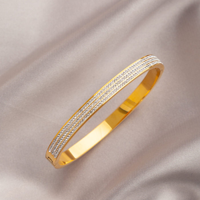 Simple Style Classic Style Round Snake Titanium Steel Plating Inlay Zircon 18K Gold Plated Bangle