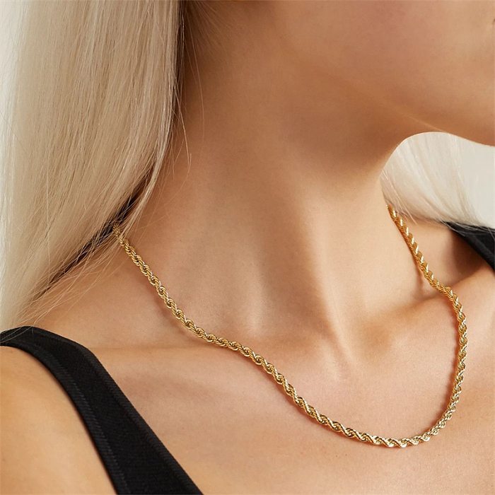 Nova corrente de torção da moda colar de aço inoxidável banhado a ouro 14K