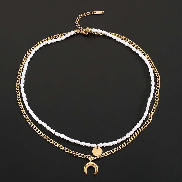 Elegant Glam Simple Style Star Moon Heart Shape Artificial Pearl Stainless Steel Toggle Plating Inlay Resin Gold Plated Pendant Necklace
