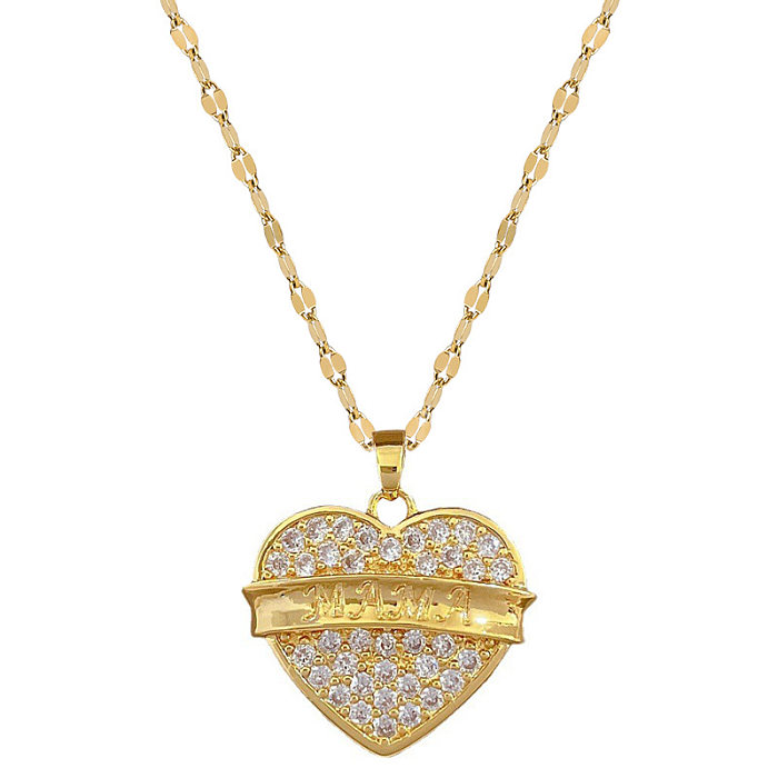 Collier luxueux avec pendentif en forme de cœur et de lettres, en acier inoxydable, plaqué cuivre, incrustation de Zircon