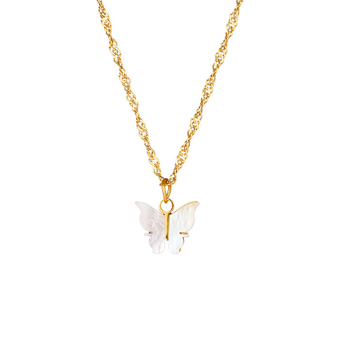 Fashion Shell Butterfly Eardrop Jewelry Stainless Steel  White Shell Butterfly Pendant Necklace