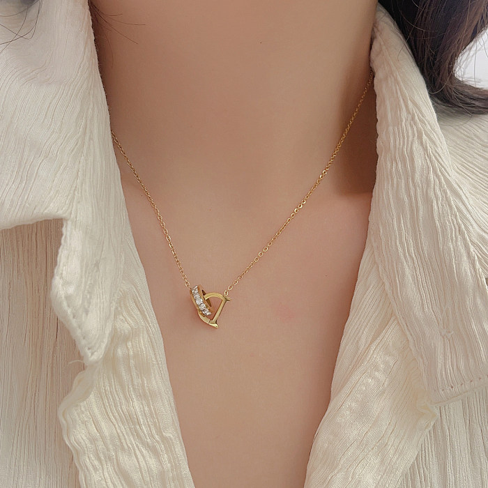 Simple Style Water Droplets Stainless Steel Plating Inlay Zircon Gold Plated Pendant Necklace