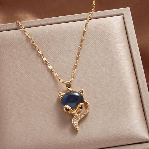 Sweet Heart Shape Fox Deer Stainless Steel Inlay Zircon Necklace 1 Piece