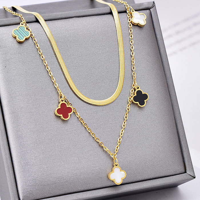 Fashion Flower Stainless Steel Plating Layered Necklaces 1 Piece
