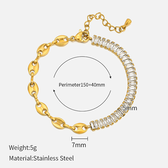 Fashion Rectangle Stainless Steel Inlay Rhinestones Bracelets