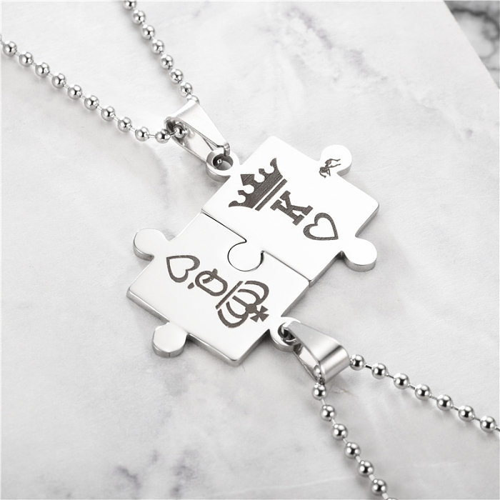 Fashion Fashion Ornament Stainless Steel  Couple K Q Crown Necklace Set