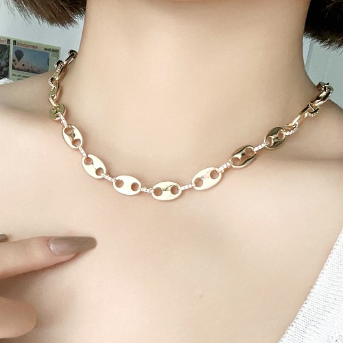Vintage Style Solid Color Stainless Steel  White Gold Plated Gold Plated Necklace In Bulk